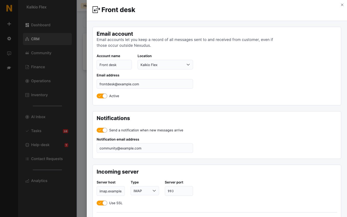 Manual entry form for a new email account