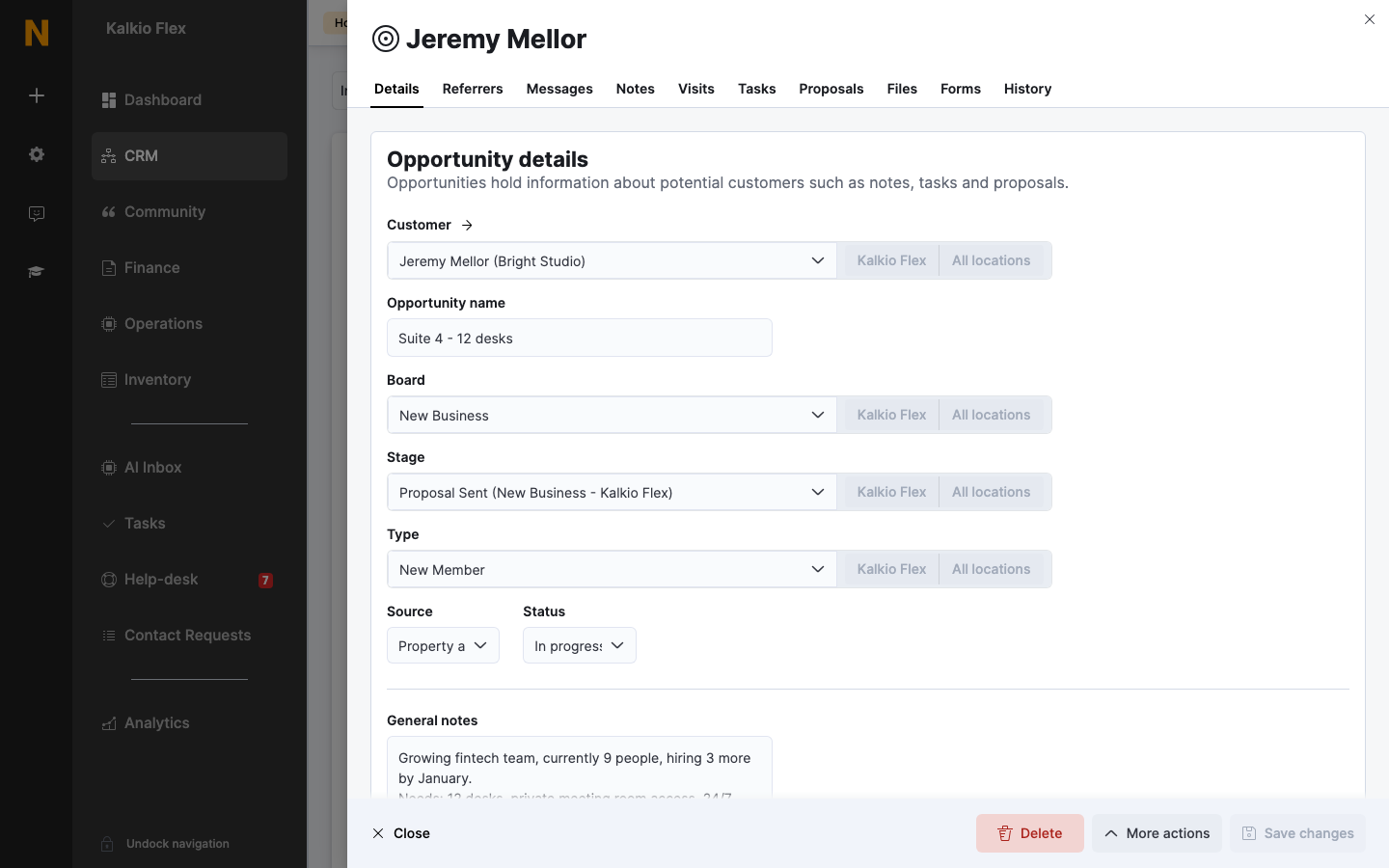 An opportunity open on the Details tab