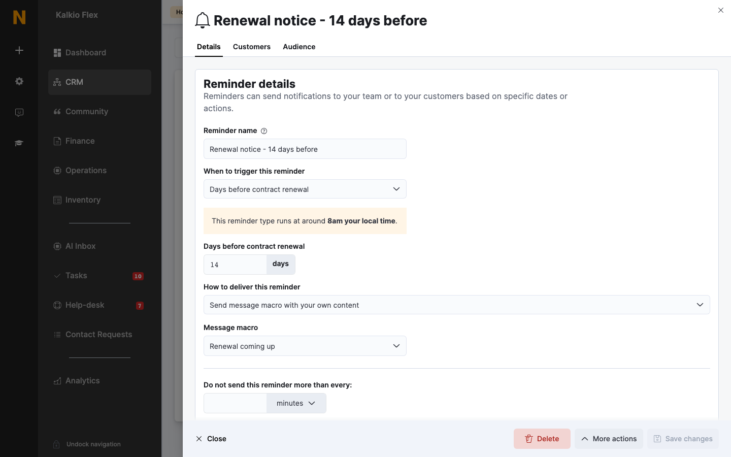 A reminder open on the Details tab