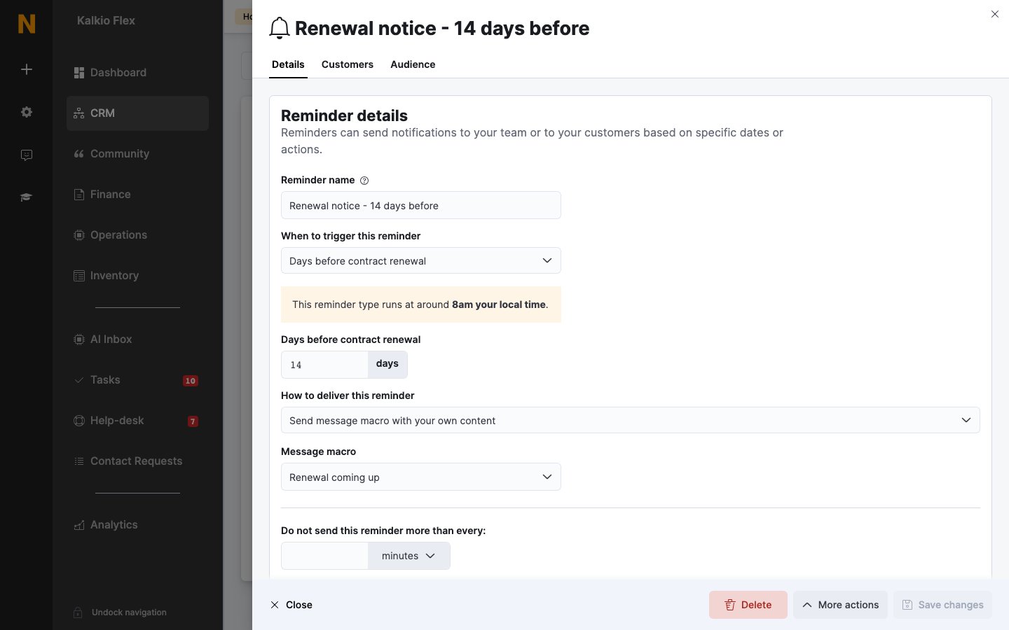 A reminder open on the Details tab