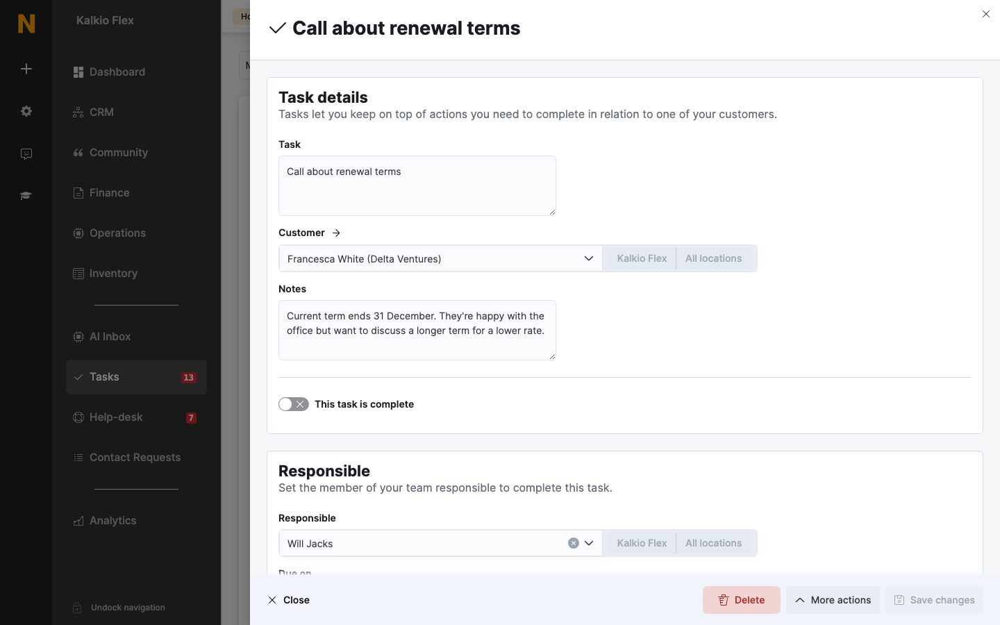 A task open in the dashboard
