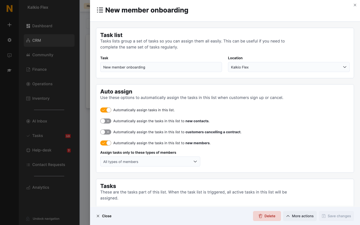 A task list with auto assign set up for new members