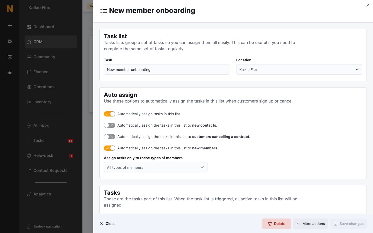 A task list with auto assign set up for new members
