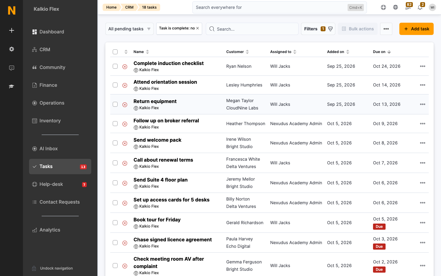 Tasks list