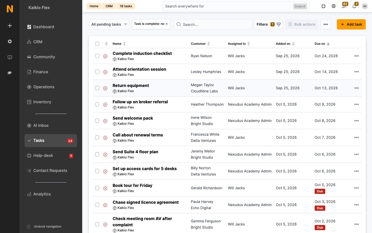 Tasks list