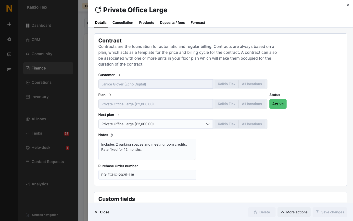 A contract open on the Details tab