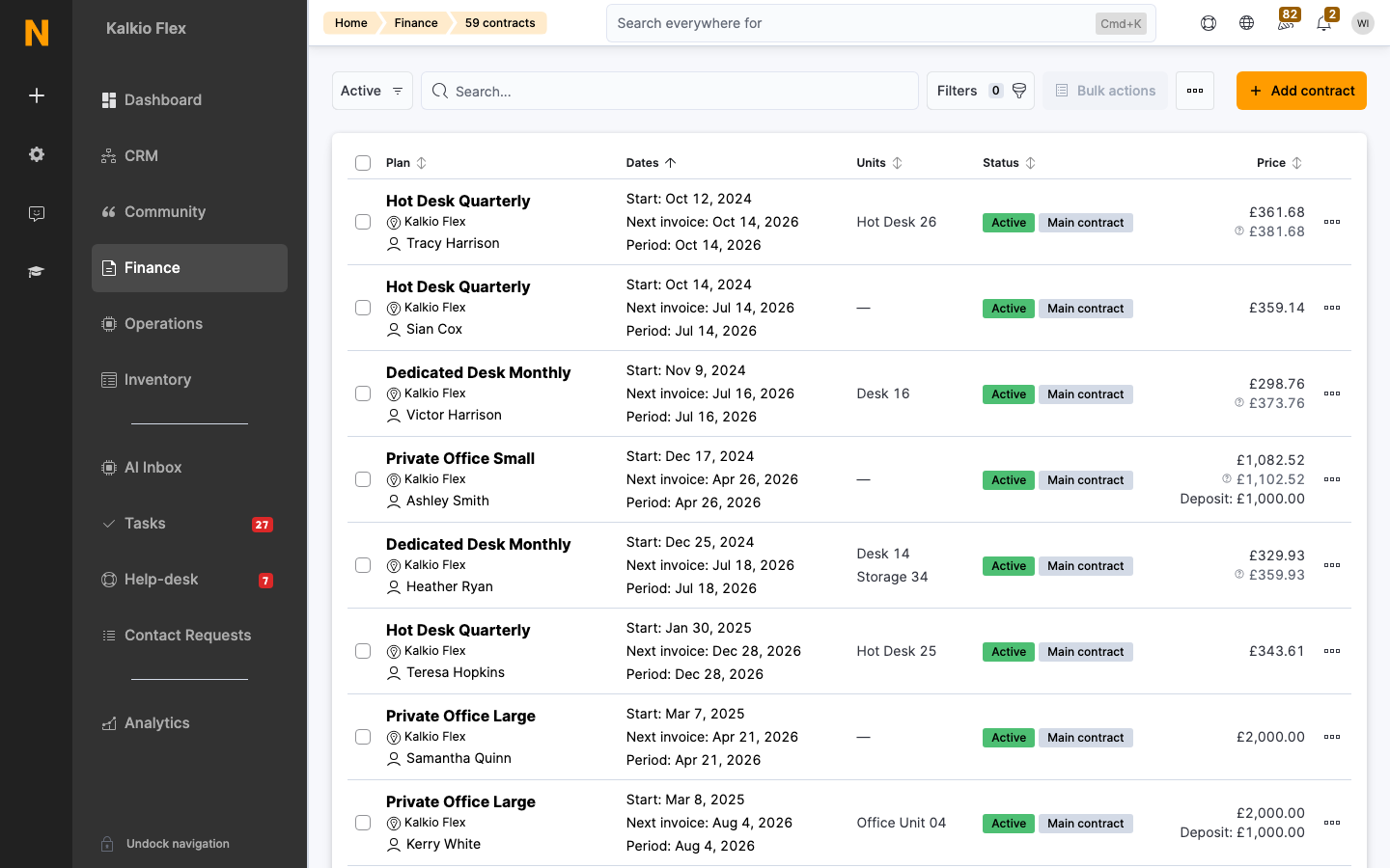 Contracts list