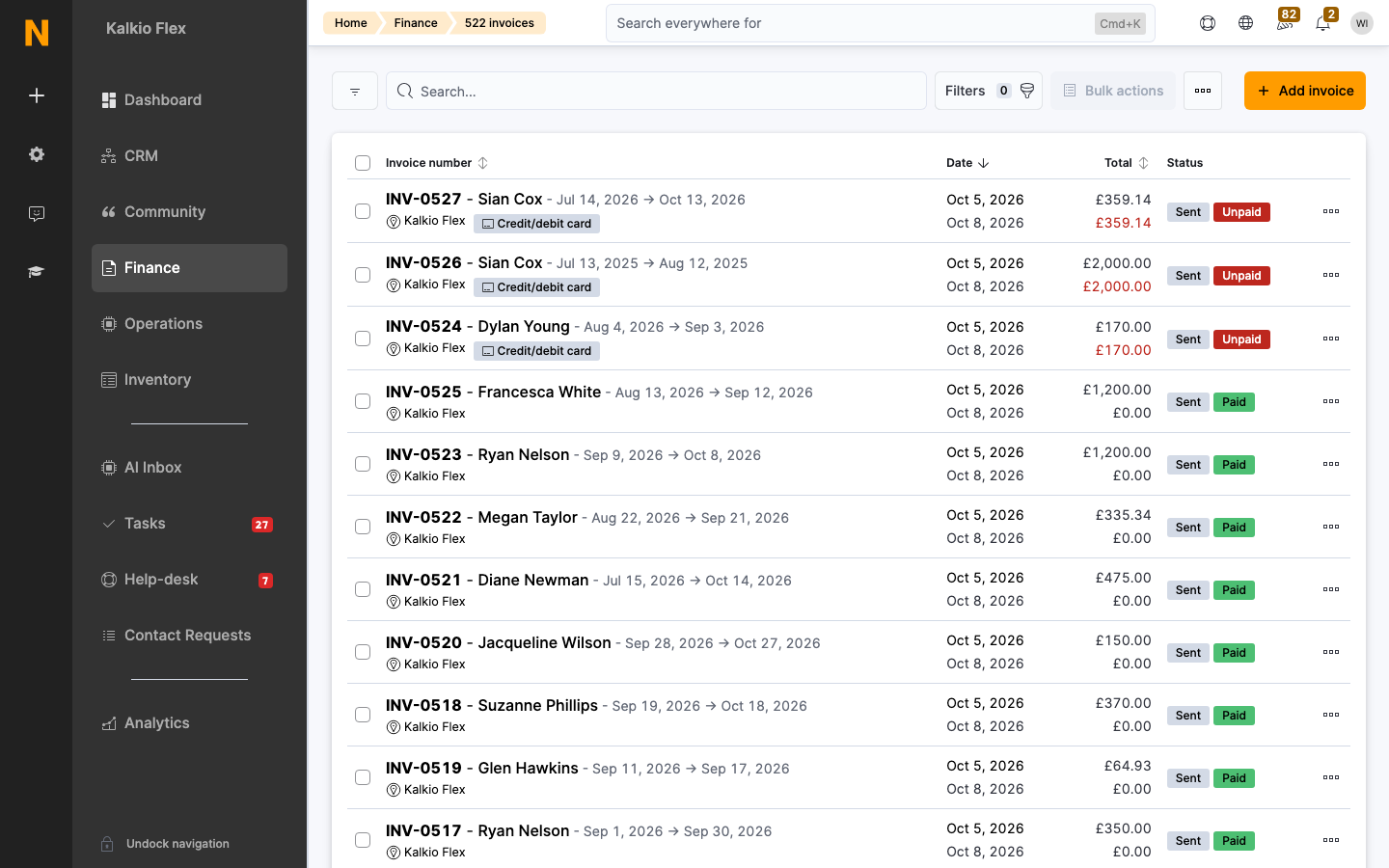 Invoices - Nexudus Platform