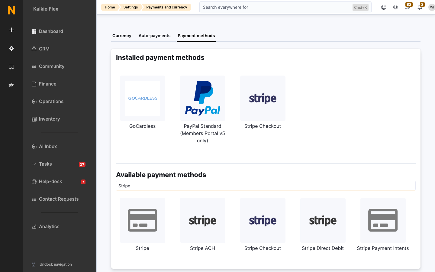 Payment methods tab