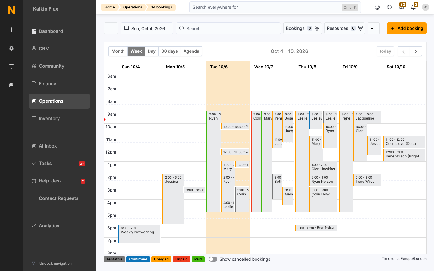 The bookings calendar
