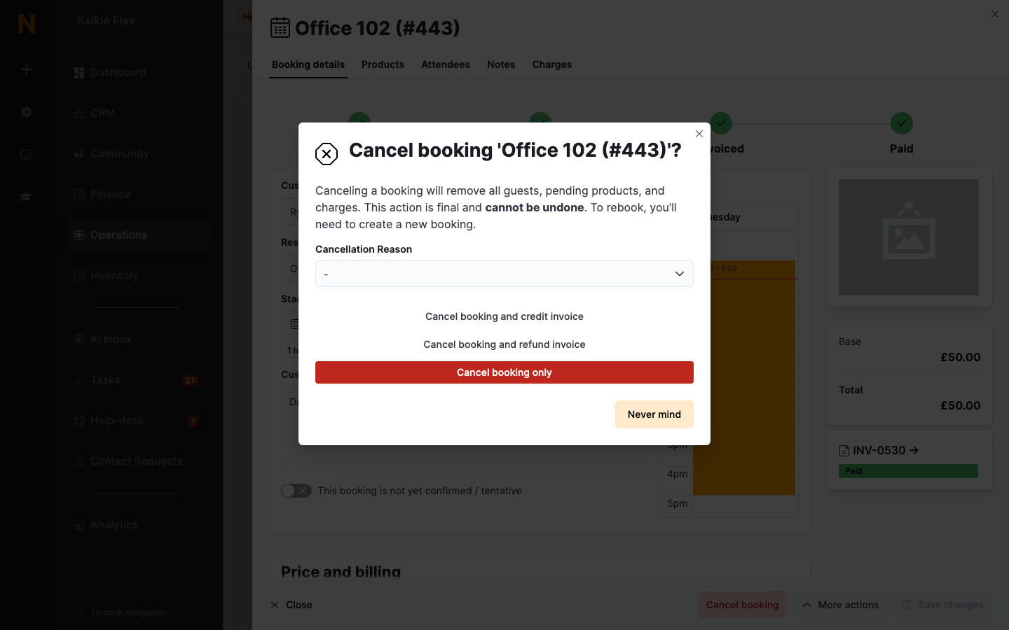 Cancelling a paid booking