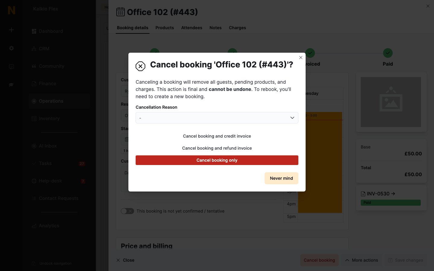 Cancelling a paid booking