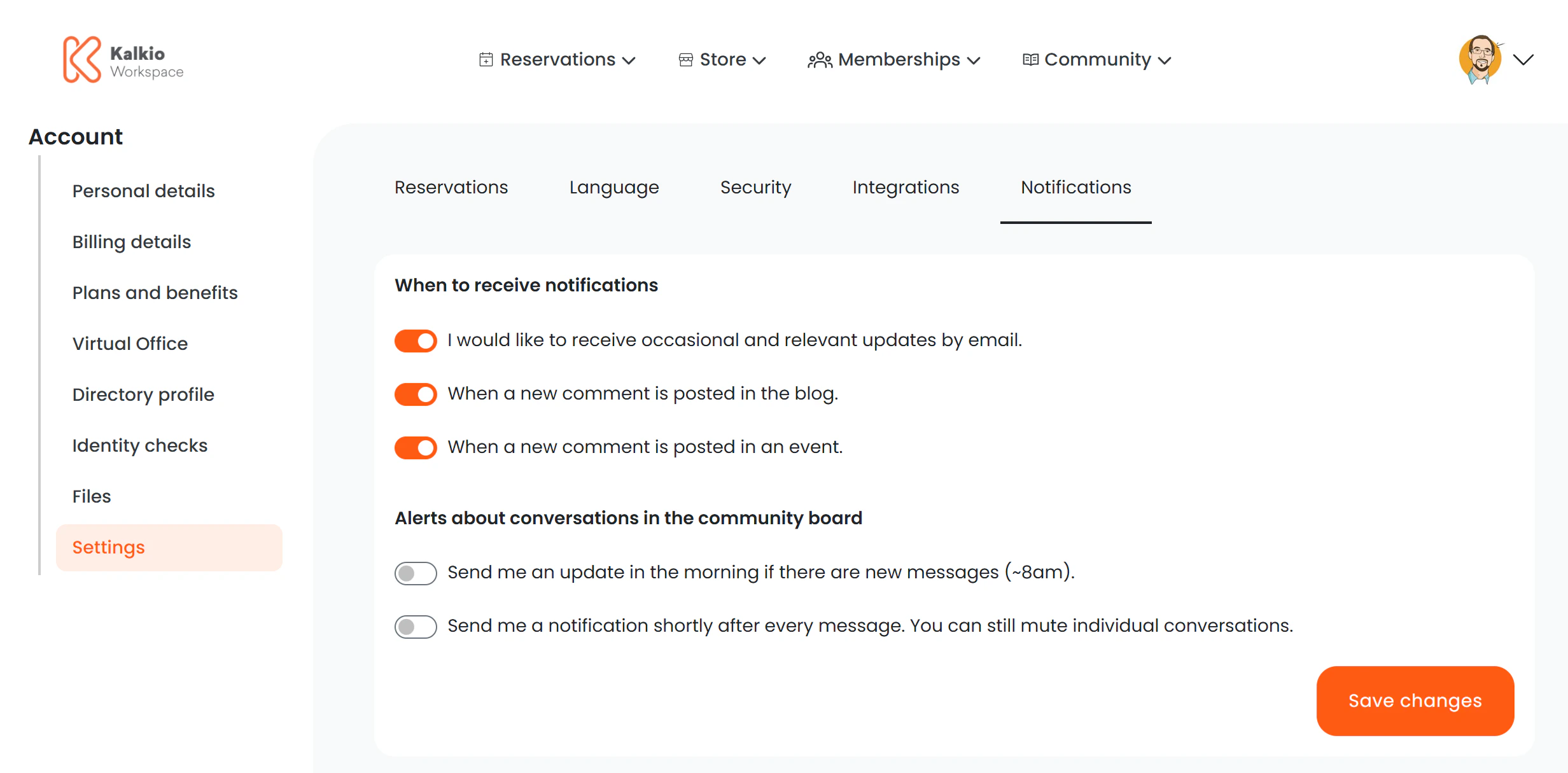 Account Settings page