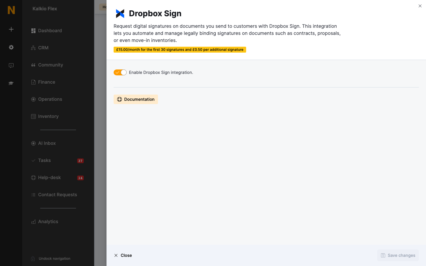 Dropbox Sign settings