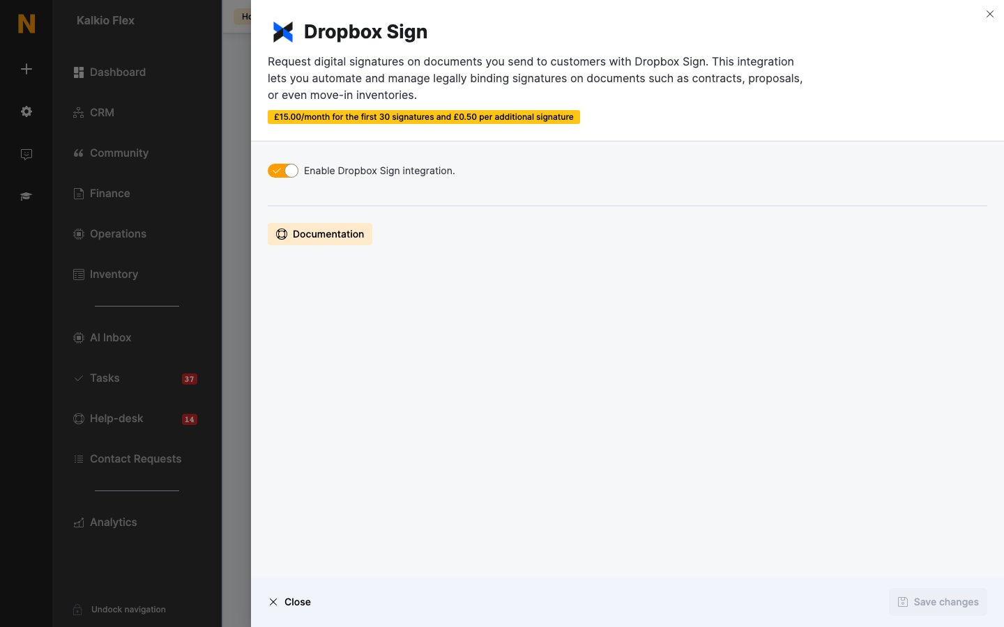 Dropbox Sign settings