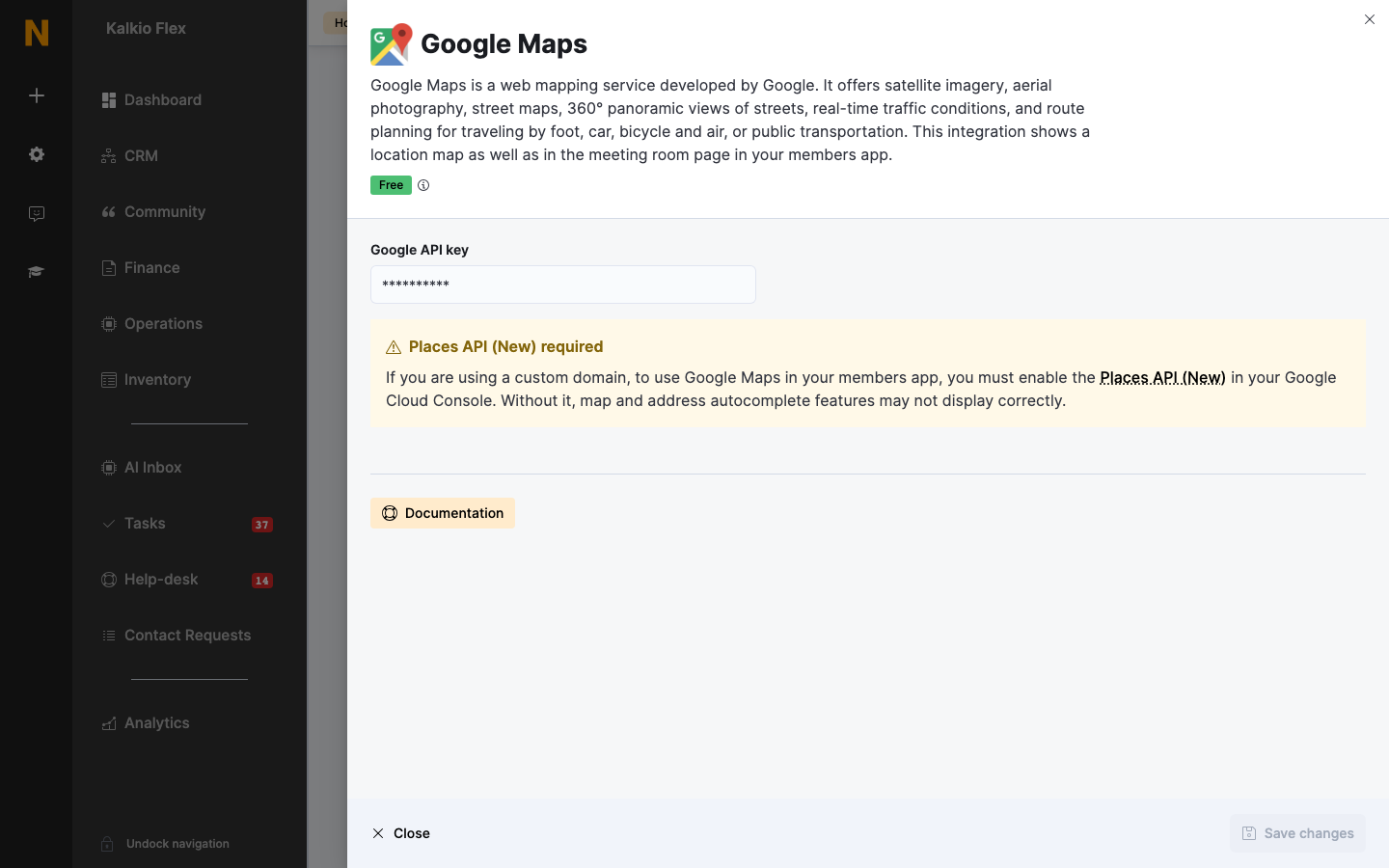 Google Maps settings