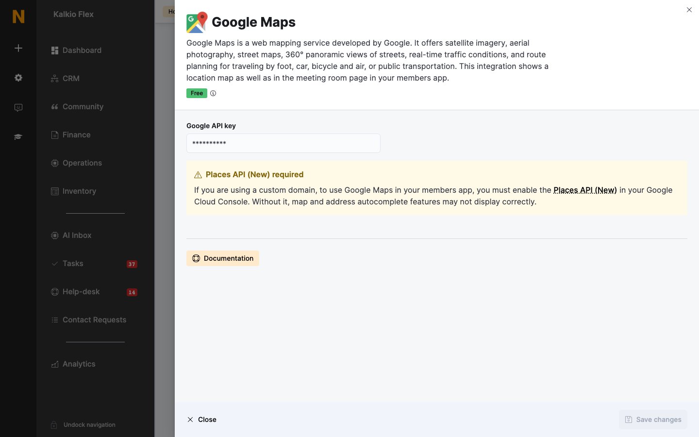 Google Maps settings