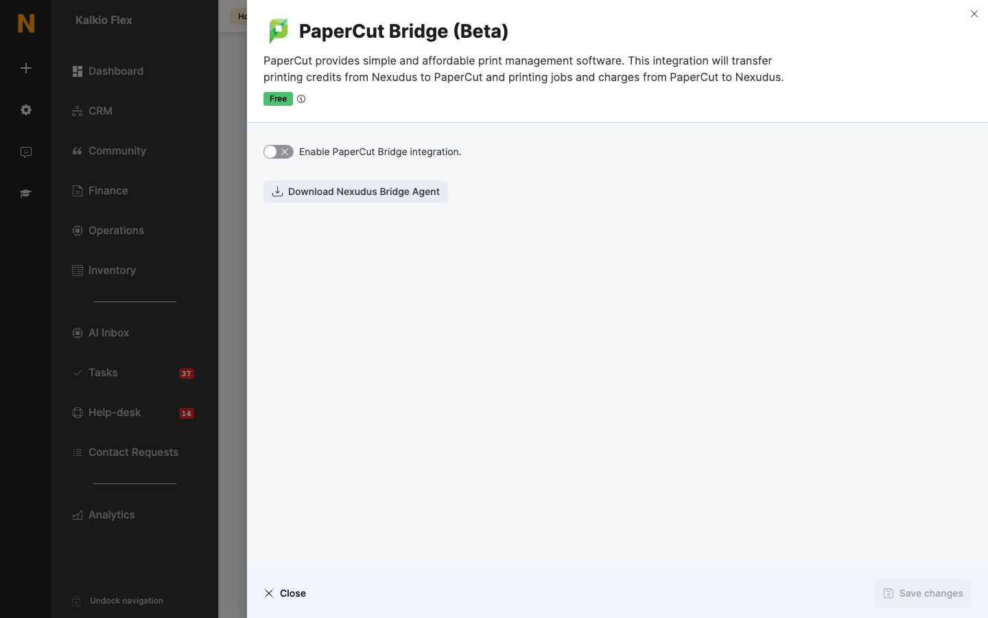 PaperCut Bridge settings