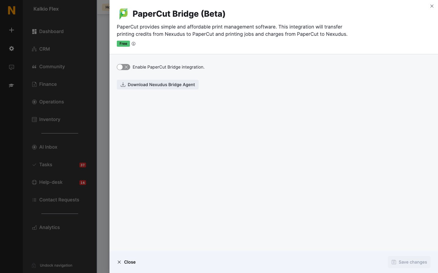 PaperCut Bridge settings