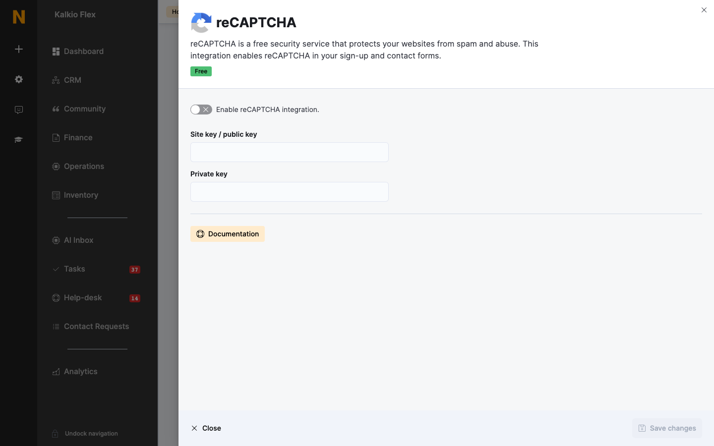 reCAPTCHA settings