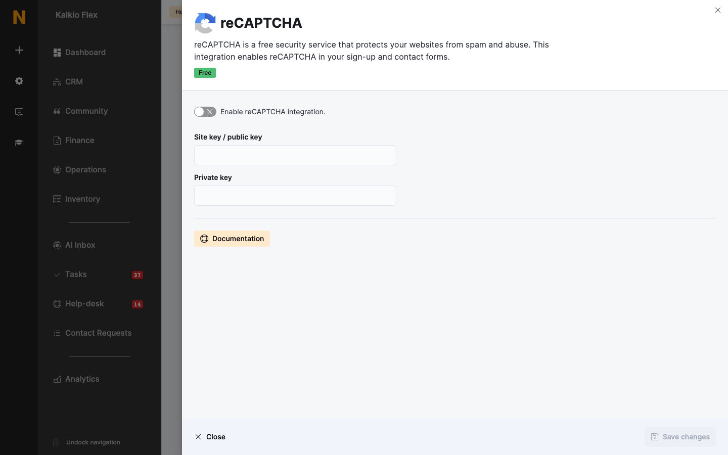 reCAPTCHA settings
