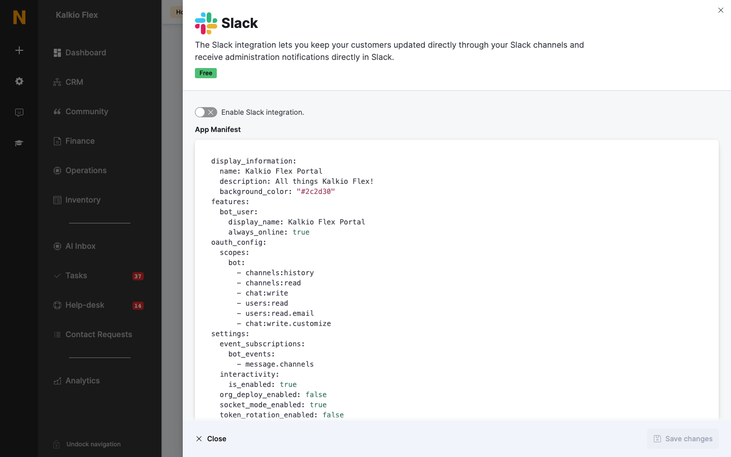Slack settings