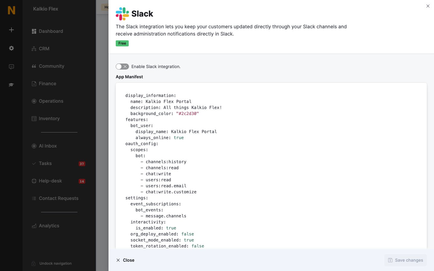 Slack settings