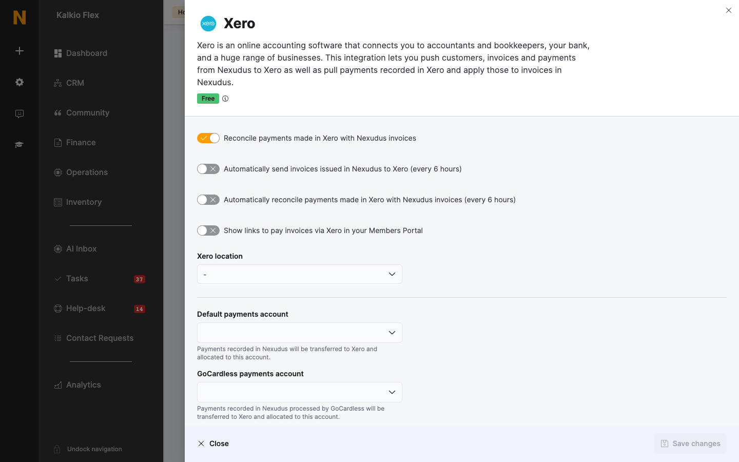 Xero settings