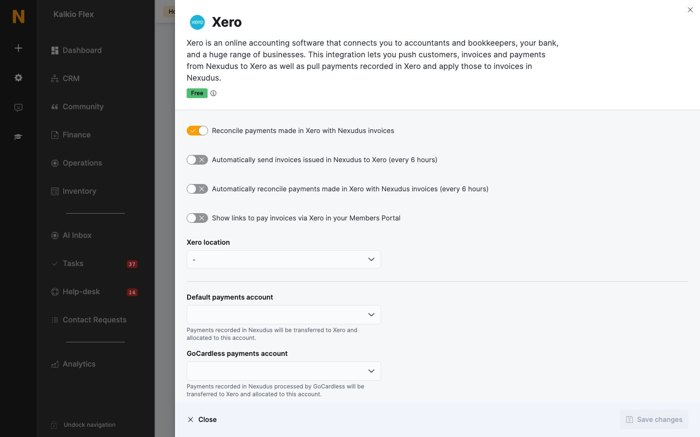 Xero settings