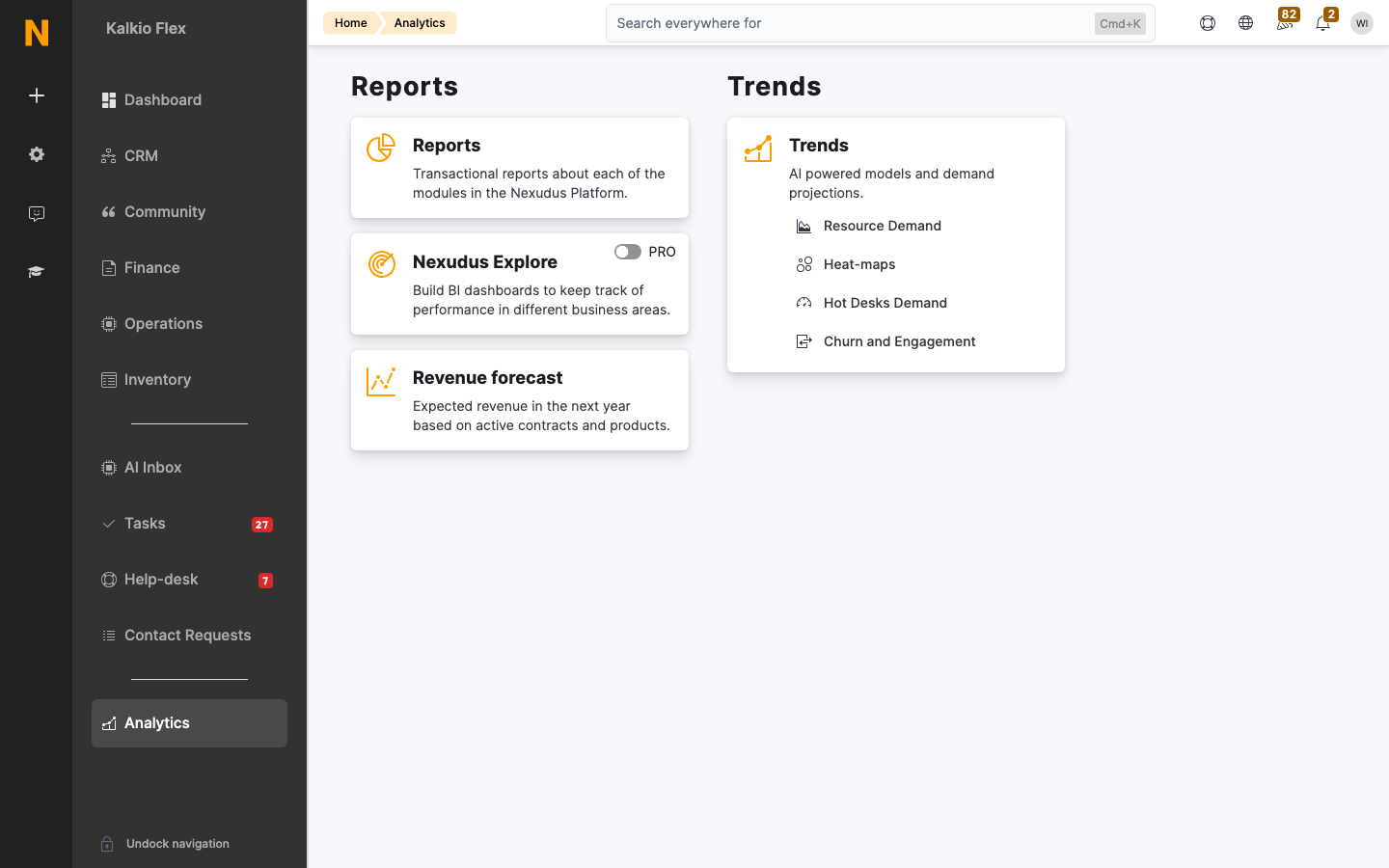 Analytics module home page