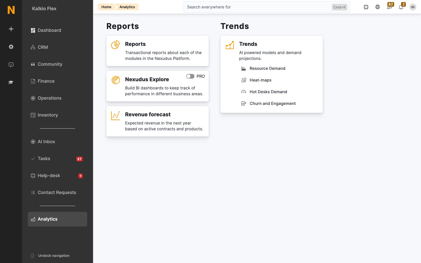 Analytics module home page