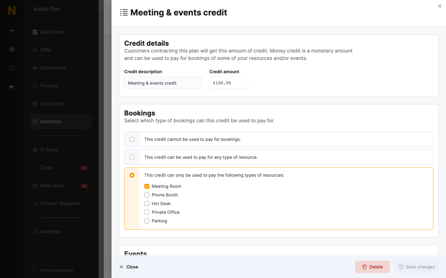 Money credit on a plan