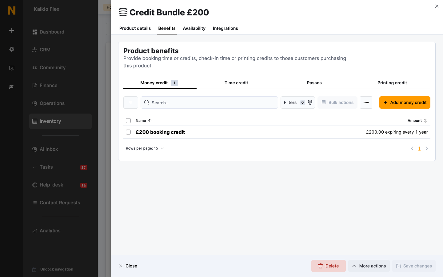 Money credit in a product