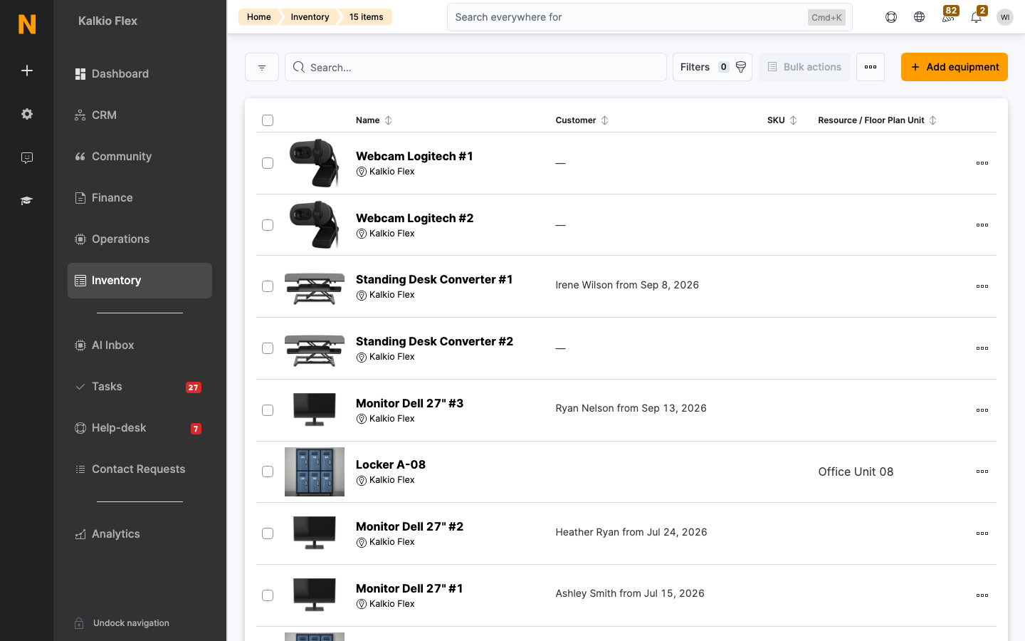 Equipment list