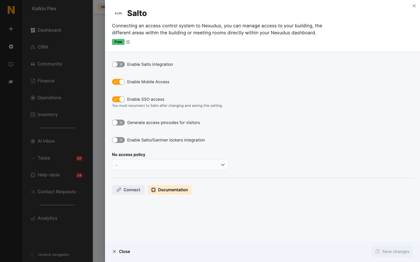 Salto integration settings with the lockers option