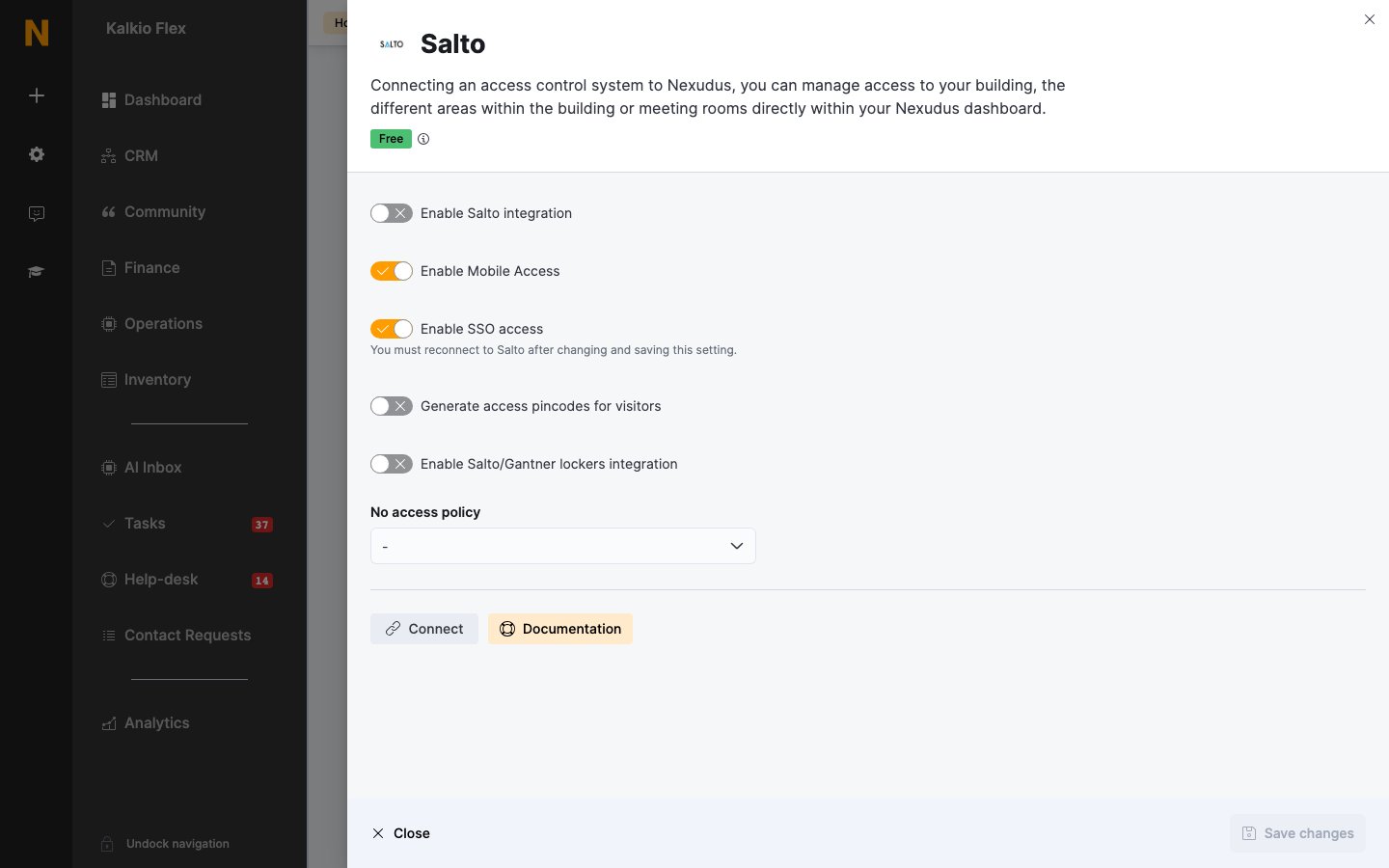 Salto integration settings with the lockers option