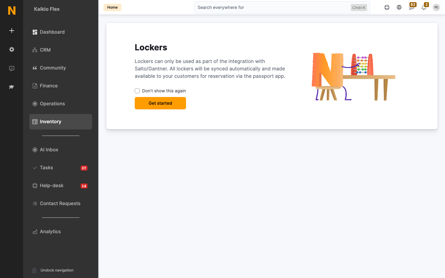 The Lockers page before the integration is set up
