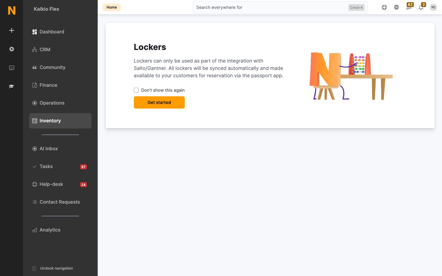 The Lockers page before the integration is set up