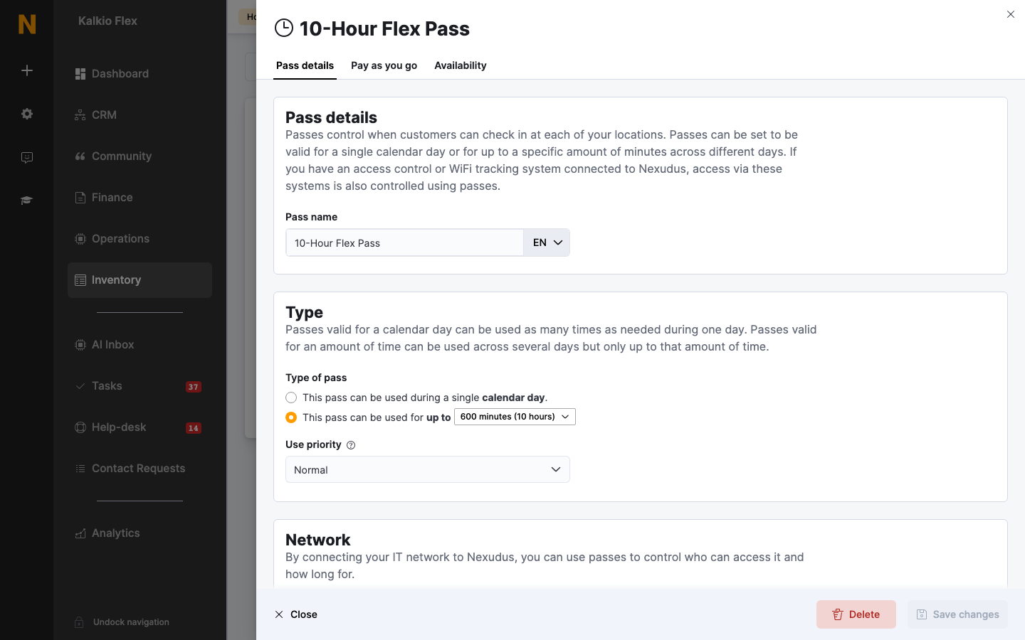 The Pass details tab