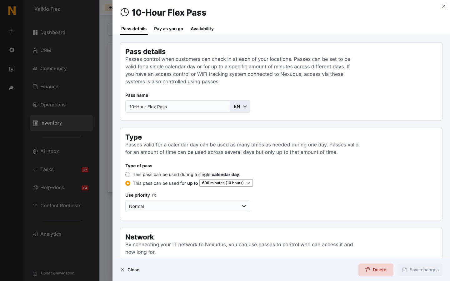 The Pass details tab