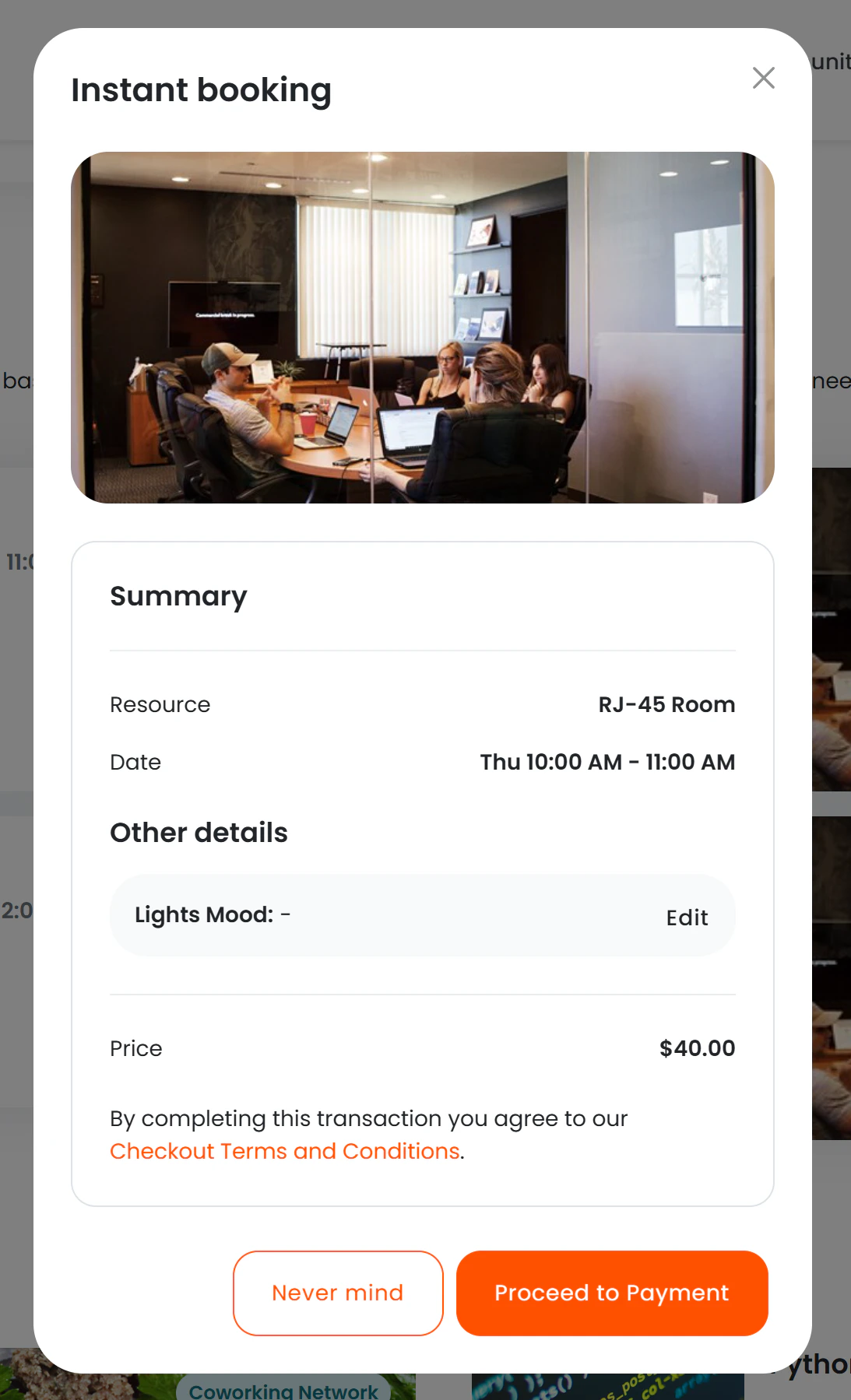 Instant booking confirmation modal