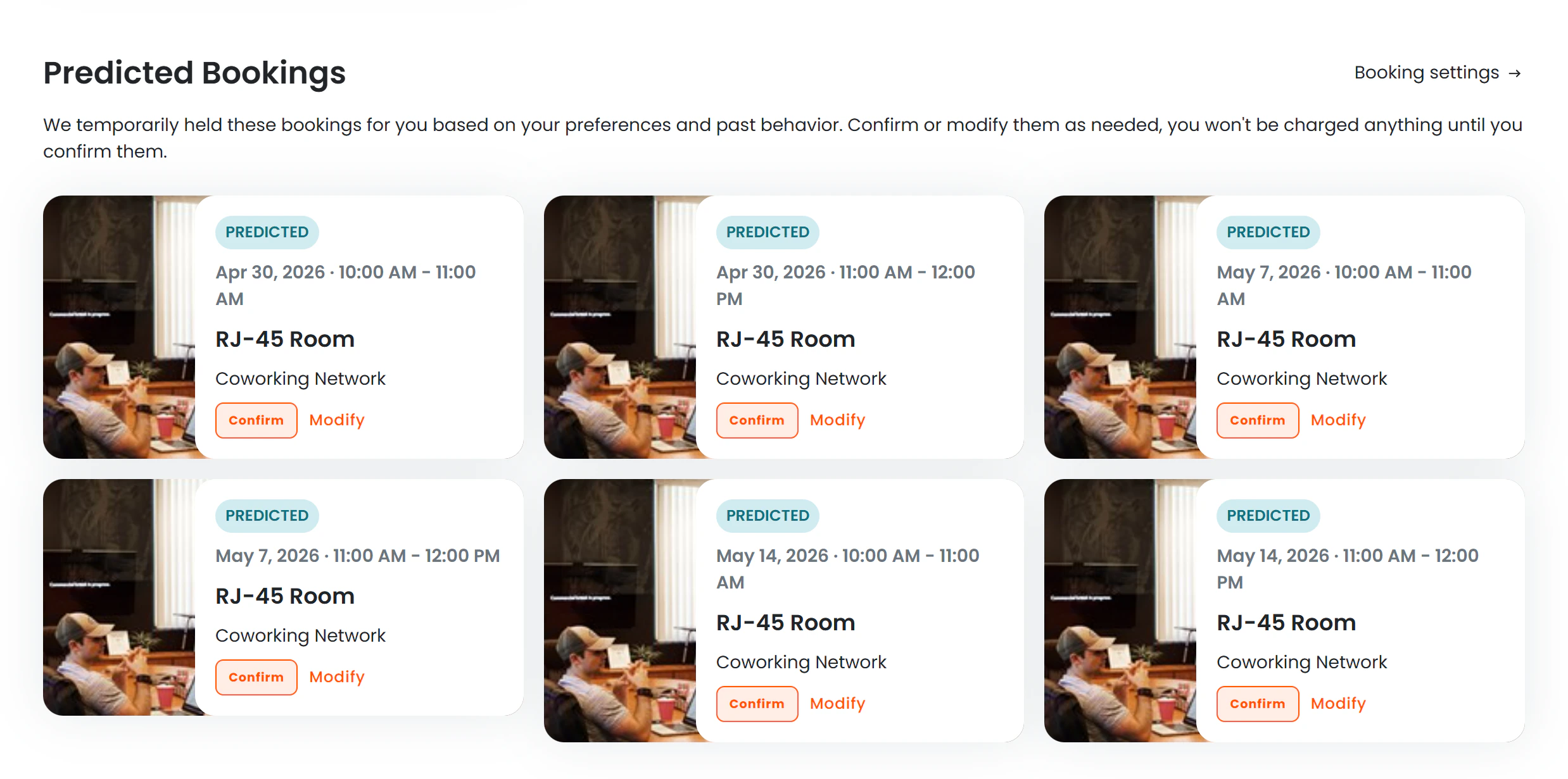 Predicted Bookings section on the personal dashboard
