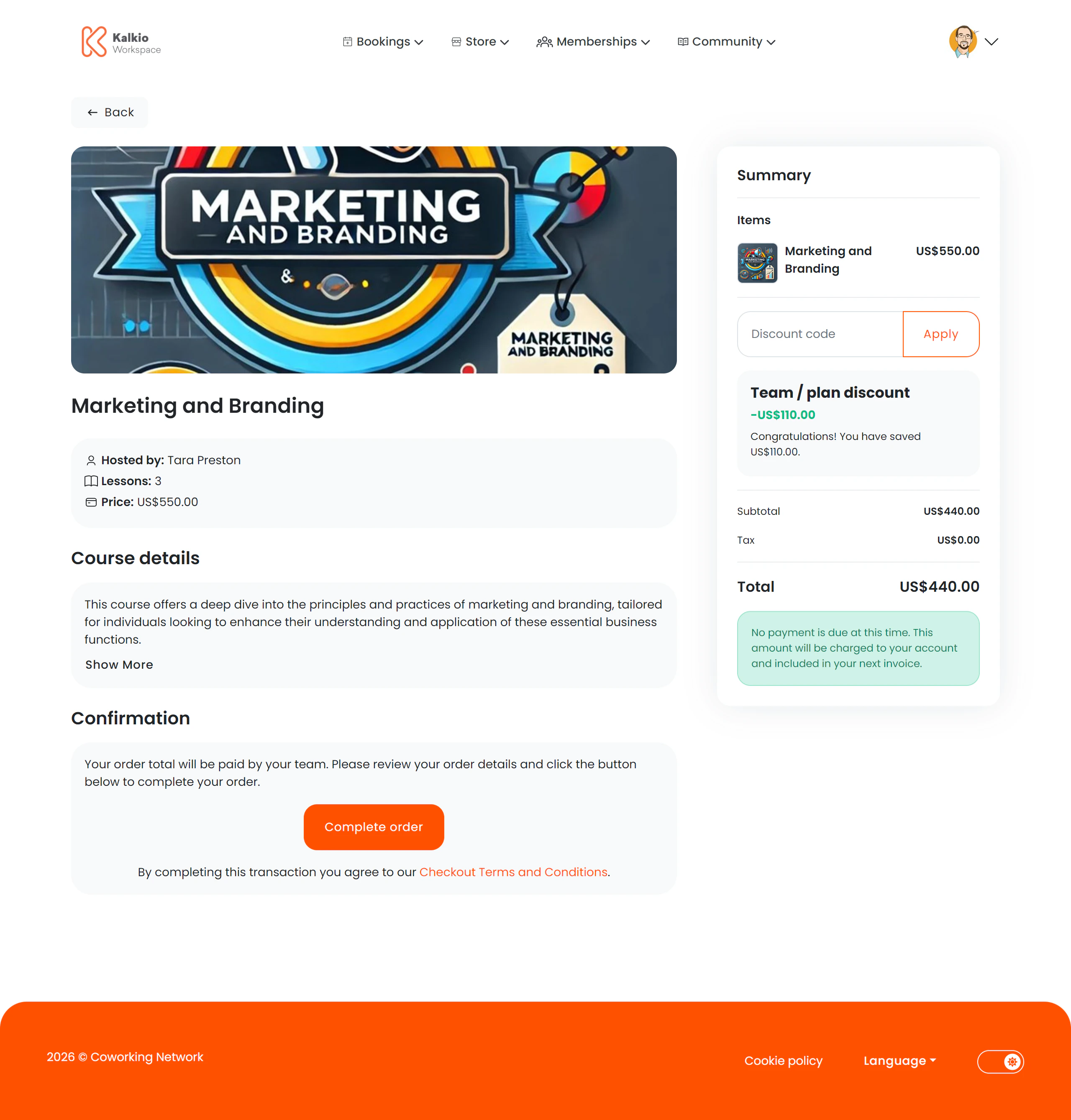 Course checkout page