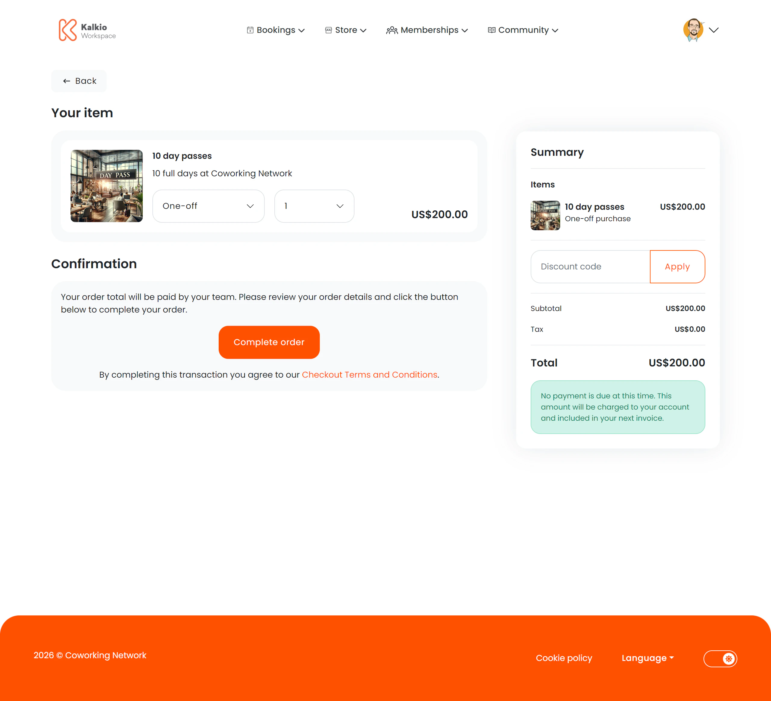 Product checkout page