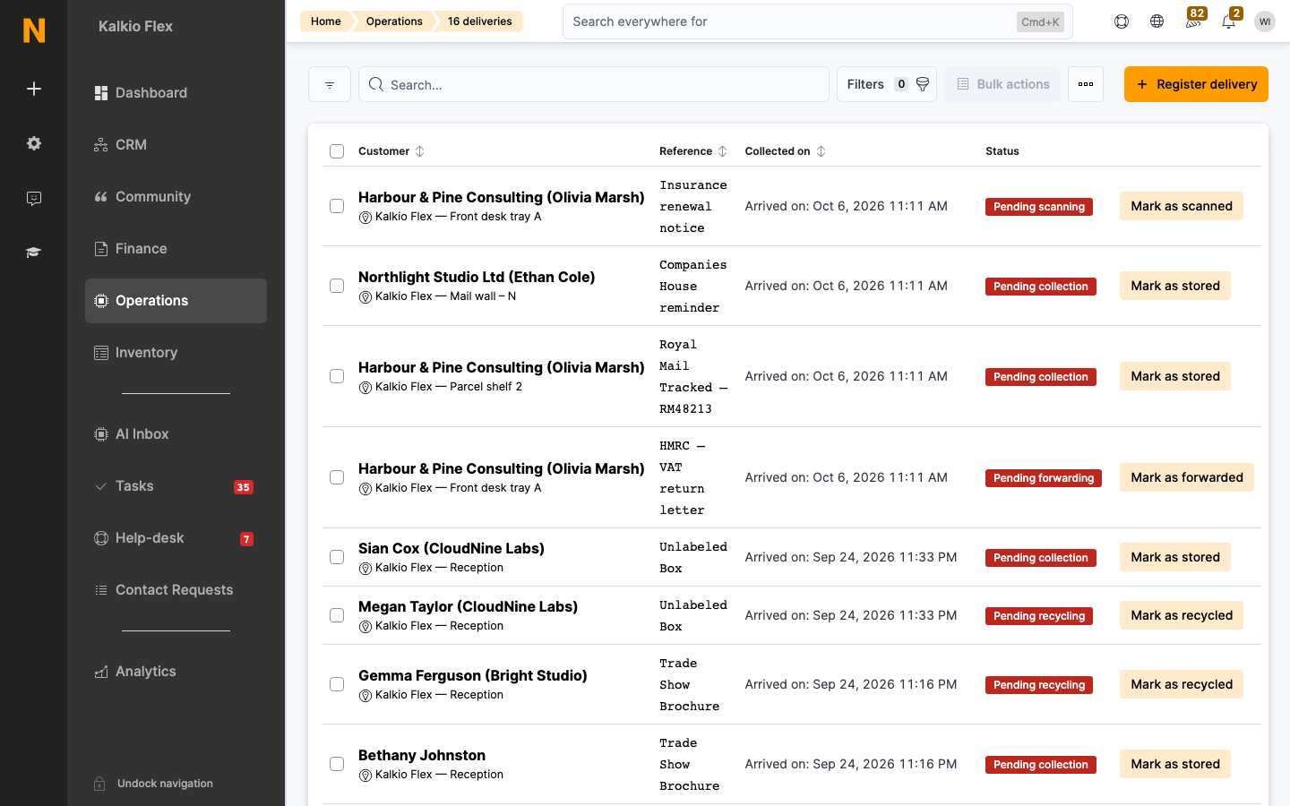 Deliveries list