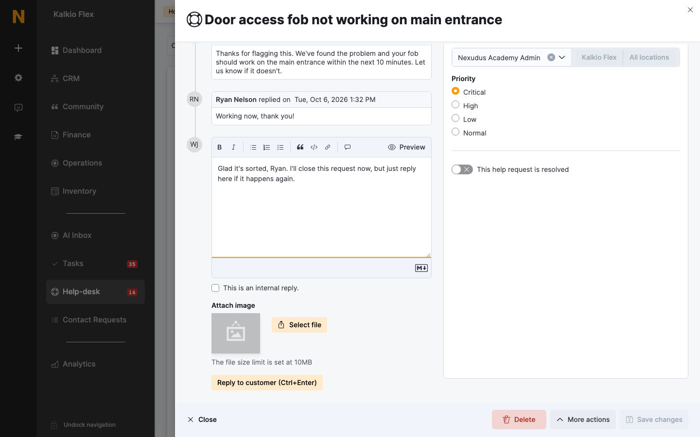 Replying to a help-desk request