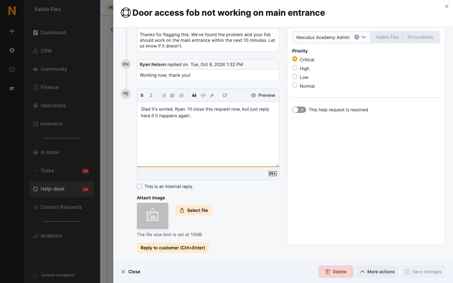 Replying to a help-desk request