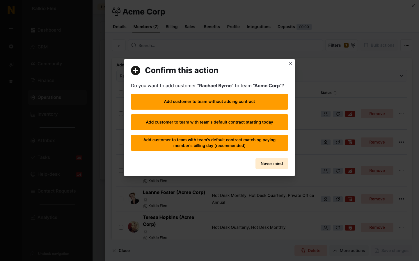 Adding a customer to a team