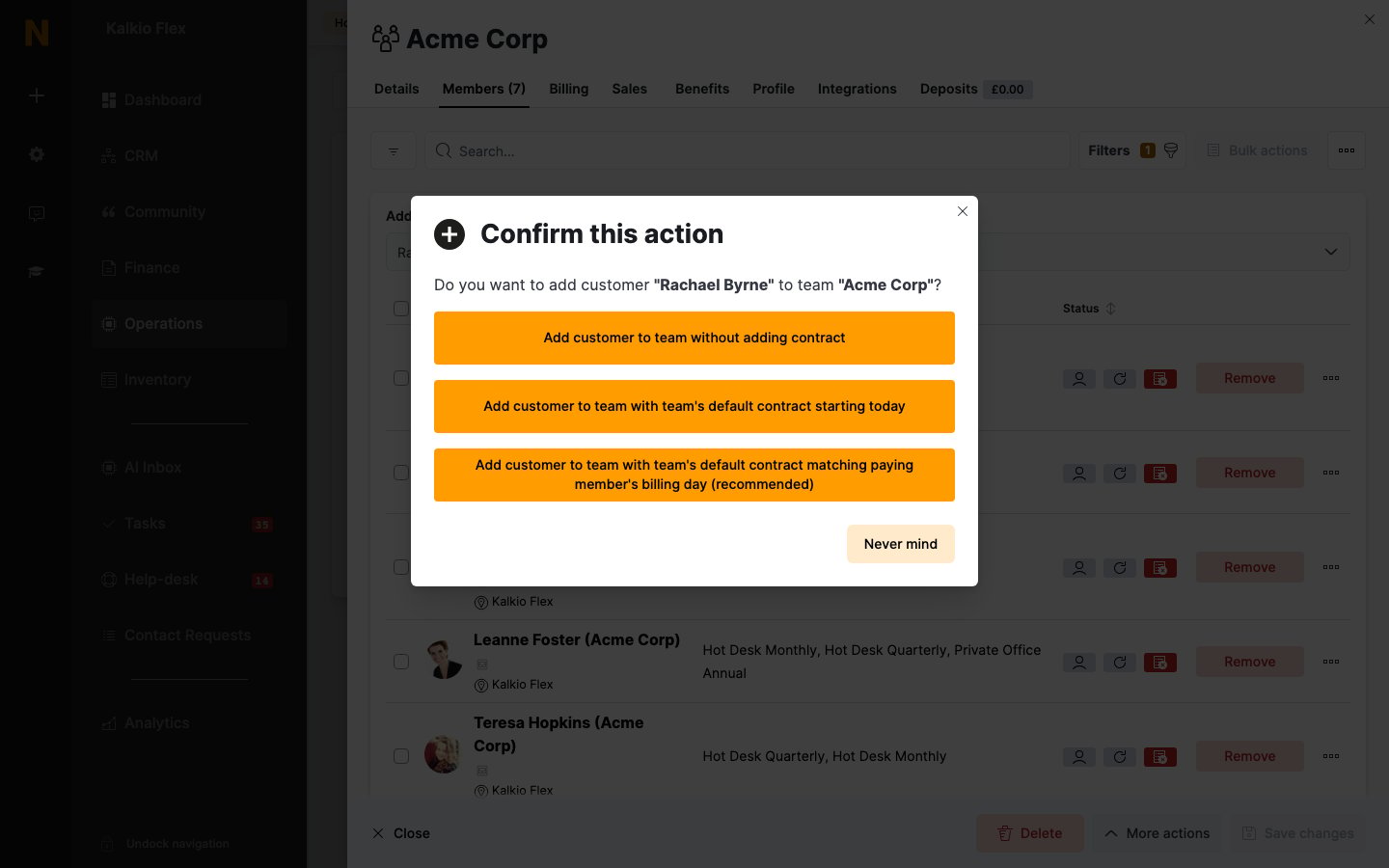 Adding a customer to a team