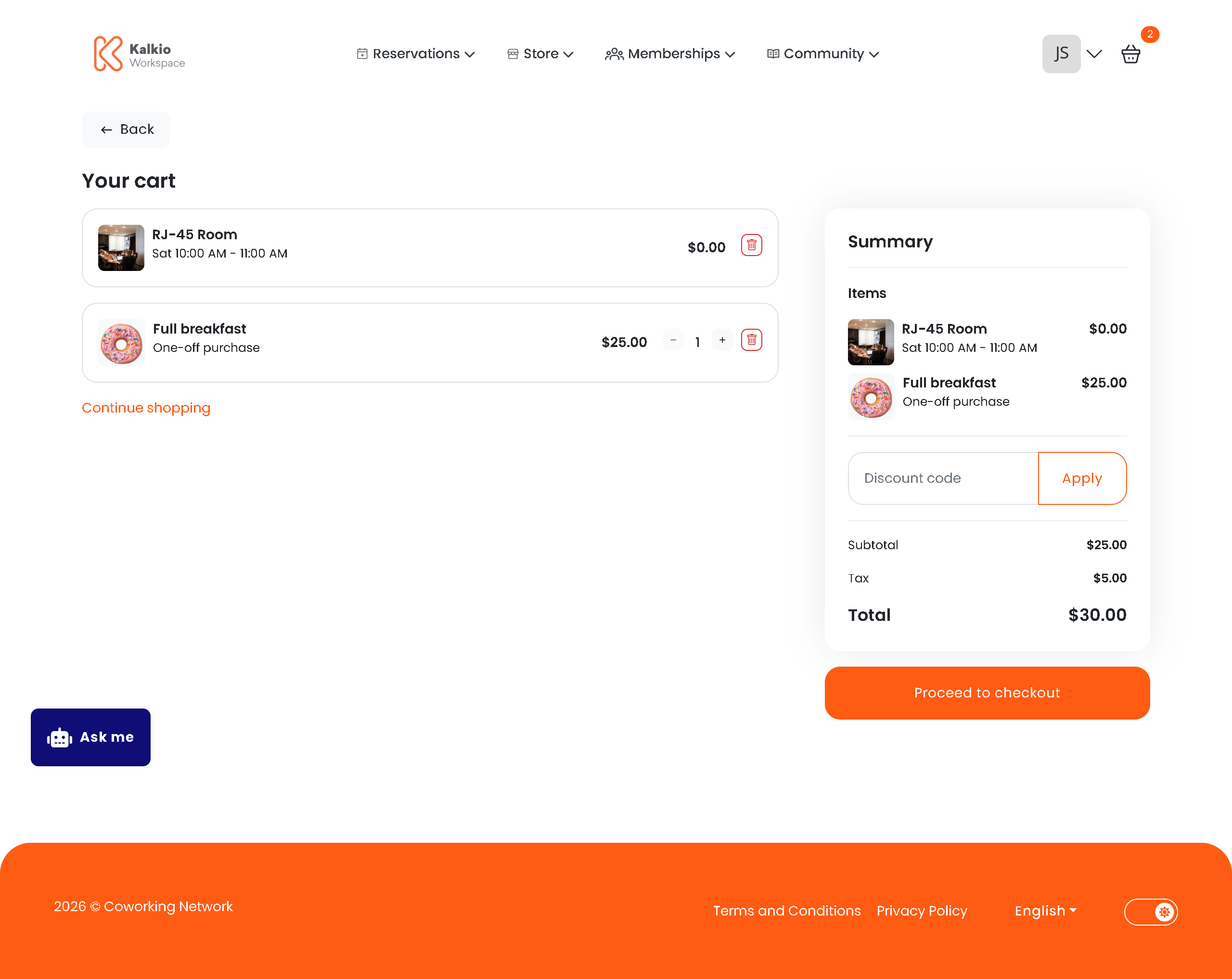 Cart page showing items ready for checkout